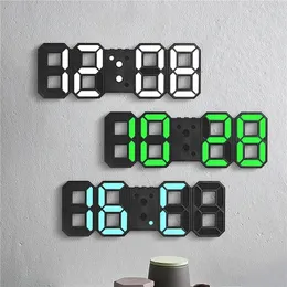 Väggklockor digital klocka 3D LED Display Alarm Kitchen Office Table Desktop med temperatur 12/24 timmar System Heminredning