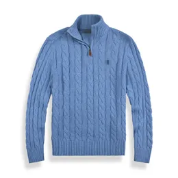 Herrpolo designer tröja tjock halv blixtlås med hög hals halv blixtlås varm pullover smal passform stickad pullover liten häst bomullsjacka