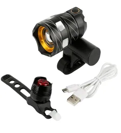 Nowy T6 LED Rower Light USB ładowanie Wodoodporne bezpieczeństwo przednie tylne światła kombinacja czarnego rubinowego tylnego światła Fahrrad Licht9139506