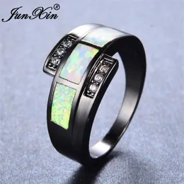 Wedding Rings JUNXIN White Fire Opal Ring With Zircon Vintage Black Gold Filled Jewelry For Men And Women Christmas Day Gift304y