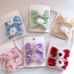 Hair Accessories 1 Pair Fashion Children's Love Hairpins Temperament Sweet Girl Princess Hairball Bow Clip Headwear