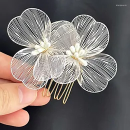 ヘアクリップ1PC中空のライン表面3Dフラワーコンブル豪華なヘアピンヴィンテージブライダルアクセサリーウェディングハンドメイドジュエリー