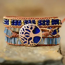 Bangle Latest Spirit 3 Strand Tree of Life Charm Leather Wrap Bracelet Beaded Bohemian Cuff Bracelet Bangle Designer Jewelry Bijoux