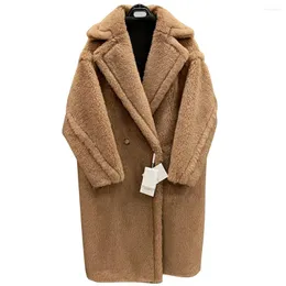 Kadınlar Kürk Uzun Oyuncak Ayı Ceket Otantik Kadınlar Kış Coat 2023 Kalın Sıcak Büyük Boy Tıknaz Dış Giyim Palto Gerçek Kuzu Yolcaları