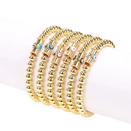 Bangle 5pcs جودة عالية الجودة حبات النحاس المطلية بالذهب الأزرق شرير أنبوب العين سحر الرجال الرجال ملون المينا المجوهرات هدية المجوهرات