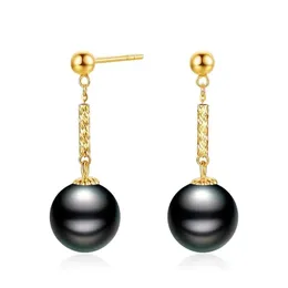 Earrings Top Quality Real 18K Gold Black Tahitian Pearl Earrings Women,910mm Perfect Round Pearl Earring Fine Jewelry Wedding Gift