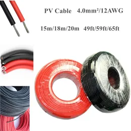 アクセサリーソーラーケーブルワイヤーパワー15m 18m 20mロット4.0mm2 12awg 49ft 59ft 65ftコネクタブラック+赤いモジュールパネルソーラーPV TUV承認