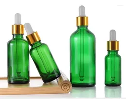 Butelki 20pcs mieszaj czapkę do napełniania butelki Zielone szklane olejki eteryczne płyn 5-100 ml kropla do masażu pipety
