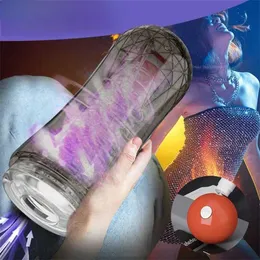 Sexspielzeug Vibrator transparent Silikon Männliche Flugzeuge Tasse Künstliche Fotze Vibrationen Blowjob saugen Sie Weichspielzeug für Männer