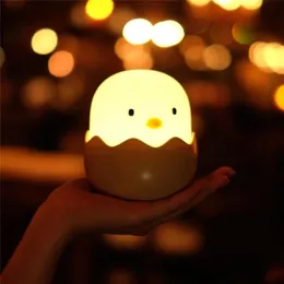 Nattlampor LED Light Egg Chick Form Lamp Soft Cartoon Baby Nursery Bedroom laddningsbart för barn födelsedagspresent326L
