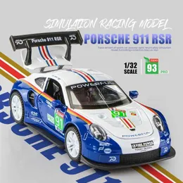 Электрический/RC автомобиль 1 32 Porsche 911 GT3 RSR синий автомобиль из сплава модель автомобиля имитация украшения автомобиля коллекция подарочная игрушка модель литья под давлением игрушка для мальчика A40L231223