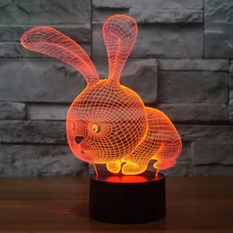 3D desenho animado Rabbit Night Light Touch Touch Desk Lâmpadas de Ilusão de Optical 7 Luzes de Cores Decoração Casa Decoração de Xmas Presente 342y