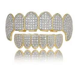 Gold Shiny Iced Out Teeth Grillz Rhinestone Topbottom Grills Set Hip Hop Jewelry241n