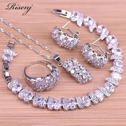 Armbänder Risenj Weißer glänzender Stern Sier Modeschmuck für Frauen Creolen Ohrringe Ring Halskette mit Armbandzubehör