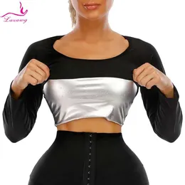 Outfit Lazawg Tshirt di sauna per donne perdita di peso sudare maniche lunghe yoga sporzione top grasso bruciatore grasso signore shaper fiess slimming