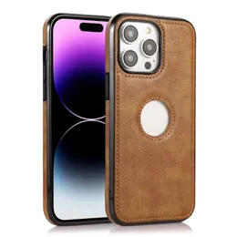 LOGO HOLE Business Ultra Slim Leather Case för iPhone 15 14 13 11 Pro Max 12 XS XR X 15Pro I Telefonfodral Back Cover 100st