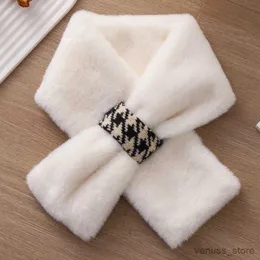Scarves Wraps Fashion Imitation Otter Rabbit Fur Cross Plush Scarf Neck Cover Thick Women Warm Autumn Winter Outdoor Windproof Fake Collar Bib