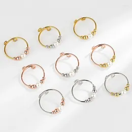 Clusterringe Trendy Kupfer Perlen Angst Ring Frauen Perlen Metallperlen Rotatable Fidget Bague Anti Stress Anillo Antiesteres rotatable