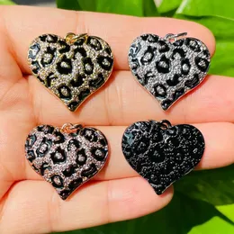 Braccialetti 5 pz Smalto Nero Stampa Leopardo Ciondoli a Cuore per le Donne Braccialetti con Zirconi Pavimenta Pendenti per Ragazza Collana Gioielli Fatti a Mano