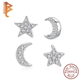 Belawang Moon ve Star Stud Küpe Kadınlar için 925 STERLING Gümüş Orijinal Noel Takı Hediye Moda Takı Küpe1266H