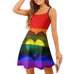 Casual Dresses Sexig Woman's Dress Suspender LGBT Gay Pride Flag American Fla Women's Sling Vintage Clubs Novty