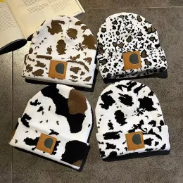 YY Designer hats Men's women's beanie Milk Leopard winter thermal knit hats knitted wool hat plus velvet cap outdoor Thicker mask Fringe beanies hats Carharttlys
