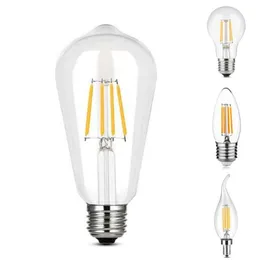 전구 에디슨 LED 전구 E27 E14 빈티지 라이트 220V 4W 따뜻한 흰색 텅스텐 투명 유리 에너지 절약 안전 3032