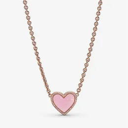 100% 925 Sterling Silber Pink Swirl Heart Collier Halskette Mode Frauen Hochzeit Engagement Schmuckzubehör221k