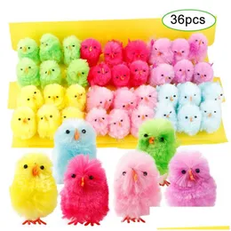 Andra festliga festförsörjningar 36st mini Easter Chicks Simation Colorf Chick Lovely Artificial Home Decoration Toys Kids Gift Drop Dhjur