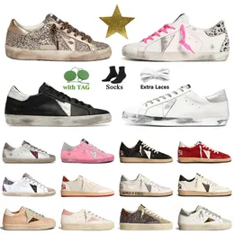 Zapatos de diseñador Golden Women Super Brand Men Star New Italy Zapatillas de deporte Lentejuelas Classic Gooses White Do Zapato casual Viejo Sucio Lace Up Mujer Hombre Golden 98