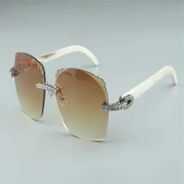 2019 Nyaste stil diamantsdesign T3524018-3 Micro Cutting Linser Solglasögon Naturliga vita buffelhorntempel Glasögon i storlek 18294T