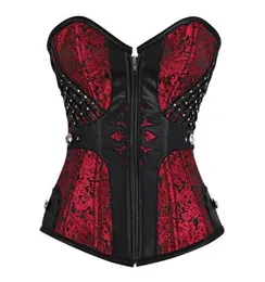 Red Mesh sexy Frauen Steampunk Bustier Gothic Plus Size Reißverschluss Bustier Schnürung Boned Overbust Mieder Tailer Corset S6XL4839646