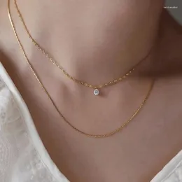 Pendant Necklaces 316LStainless Steel Minimalist Layered Glitter Chain Necklace For Women Fashion Round Waterproof Jewelry Gift