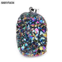 Shinygem Sparkling Natural Chafra Opal Pendants Multi Color Druzy Crystal Stone Pendant Charms Jewelry