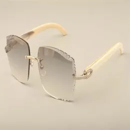 Neue Fabrik Direkte Luxus -Mode -Sonnenbrille T3524014 Natural White Horn Sonnenbrille Gravierte Linsen Privat geschnitzte Namen266B