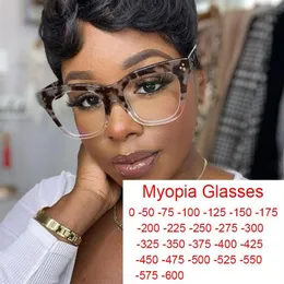 Solglasögon Kontoret Trendigt klart Amber Blue Light Blocking Glasses Ladies Anti-REFLICT MYOPIA Fashion Big Women's Spectacle 1949