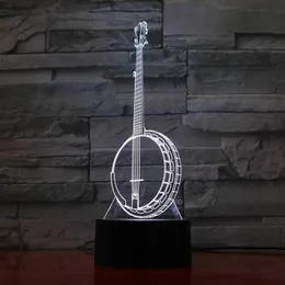 3D LED Creative Banjo Gece Işık Dokunmatik Masa Optik İllüzyon Lambaları 7 Renk Değiştiren Işıklar Ev Dekorasyonu Noel GI206D