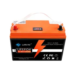 Аккумуляторные батареи в области электромобилей LifePo4 Небольшая резиновая оболочка 12V100AH ​​встроенный дисплей BMS для Pltaic Golf Cart Forklift Solar Inverter House Dhbrr