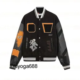 Nuovo designer Offs Skull Decal Baseball Giacca da baseball Wool Tweed Splic Picing Maniche Coate di moda Marca Fashi