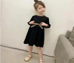 2022 Spring Manga longa Oneck Girls Black Dress Fashion Casual Childen039S Baby Girl Vestir Banquet Party Dresses Princess Dresses Chi8997863