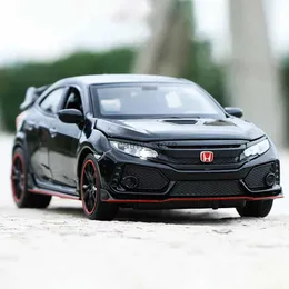 Elektro-/RC-Auto 1 32 HONDA CIVIC TYPE-R Diecasts Spielzeugfahrzeuge Metallautomodell Elektronisches Licht Sammlungsauto Spielzeug für Kinder Kinder Jungen GeschenkeL231223