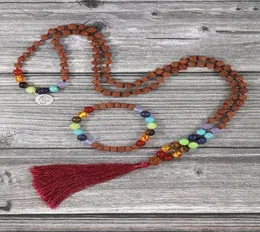 Colares pendentes yuokiaa natural rudraksha contas Energia 7 chakras 108 colar mala cura cura reiki meditação balança pulseira judeu jew1464346