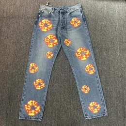 Мужские джинсы модная бренда хип -хоп High Street Retro Print Color Kapok Flowers Jacket Pare Style Style