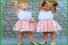 2016 Princess Girls Party Dresses Child Baby Girls 폴카 도트 스팽글 활 인쇄 선 드레스 어린이 의류 세트 탑 멍청이 2651037