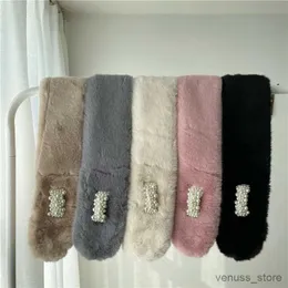 Scarves Wraps Ins winter imitation rabbit hair scarf thickened warm Plush scarf with pearl drill wool collar