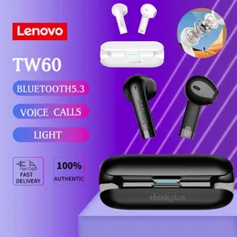 Original Lenovo TW60 TWS EARPHONES Trådlös 5.3 Bluetooth -hörlurar Mini Stereo Bass Earbuds Headset med mikrofon 300mAh lång standby