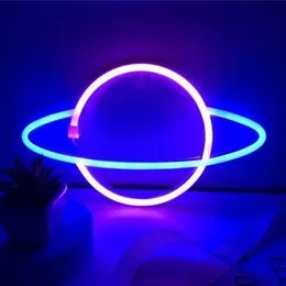 Nattljus ledde neonlampa elliptisk planetformad väggskylt skrivbord USB hängande för sovrum hemfest semester dekor277q