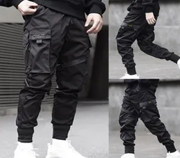 Men Ribbons Color Block Black Pocket Cargo Pants 2019 Harem joggers Harajuku sweatpant hip hop brouters f1210695398