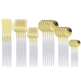 Geschirrssätze 36pcs Weißgold Besteck Edelstahl Wohngeschirr Tischtisch Set Dessert Salat Gabel Lnife Spoon Kitchen309p