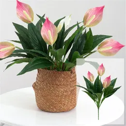 Flores decorativas 2pack Anthurium Artificial Real Bouquets Realistic Simulation Tropical Silk Flor para casa